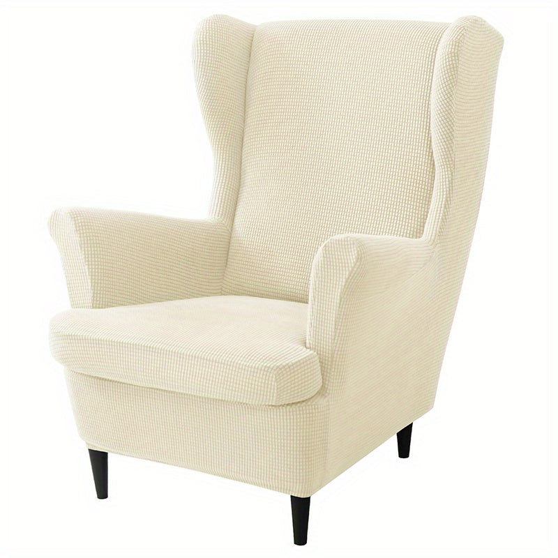 2-piece set of stretch chair covers with elastic bottom for wingback chairs, armchairs, and sofas to protect furniture and enhance decor in living rooms, bedrooms, and offices.