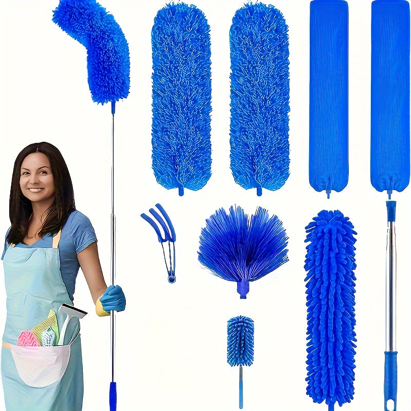 Set of 4/6 Microfiber Dusters With Extension Pole for Dust Removal. Includes Retractable Brush, Bendable Head Dusting Brush, and Reusable Ceiling Fan Duster. Perfect for High Ceilings, Furniture, Cars, and more. Washable and Ready to use as a Cleaning