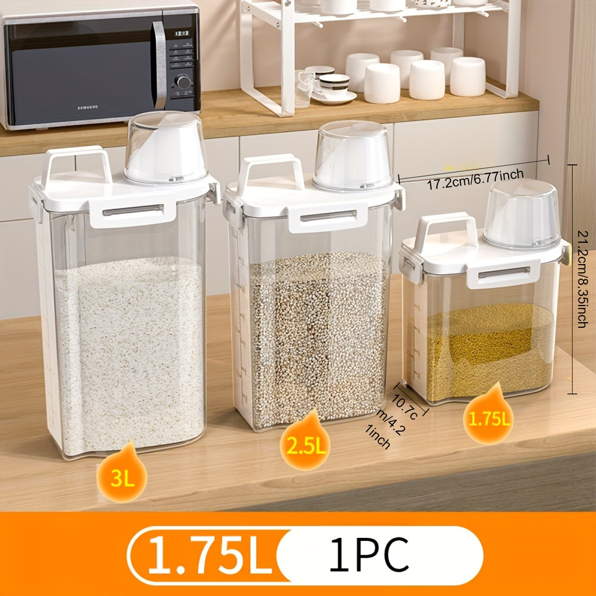 Leak-proof food storage container designed for storing grains, nuts, flour, and rice. This reusable square plastic organizer features a convenient flip lid, making it the perfect kitchen accessory for autumn.