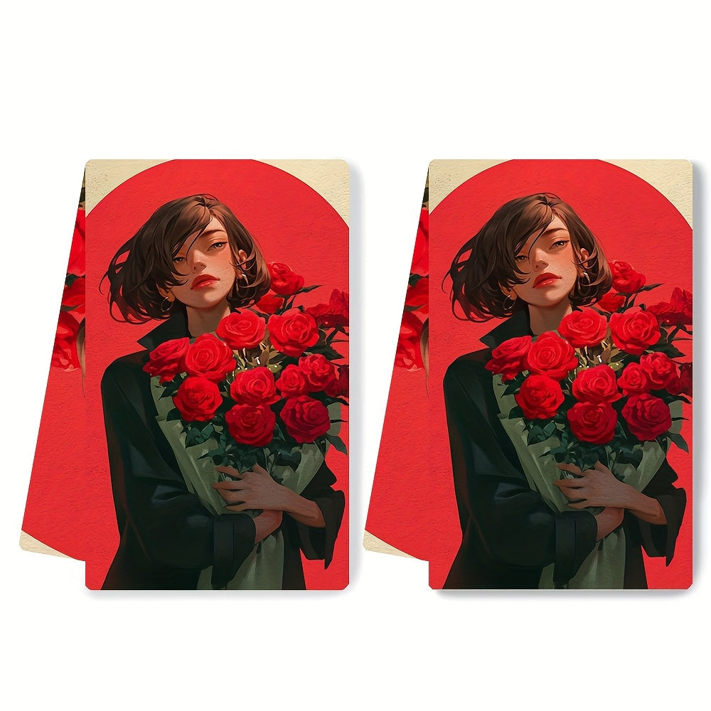 This set includes 2 luxurious kitchen towels adorned with a beautiful rose bouquet symbolizing my heartfelt affection. They are highly absorbent dish and hand towels that are ideal for holiday décor. They are also machine washable, measuring 40.64X60.96