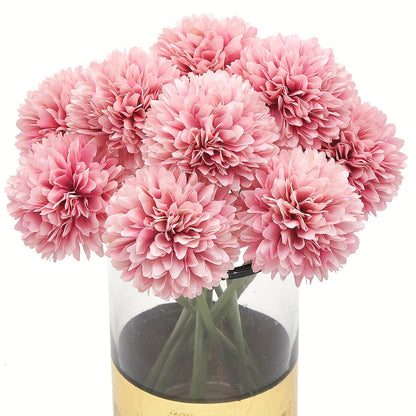 10 artificial chrysanthemum ball flowers for wedding bouquets, home decor, or party table centerpieces.