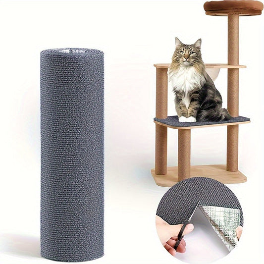 The Cat Scratching Mat is a durable and washable polyester mat that measures 199.9cm x 40.13cm, making it ideal for cat trees and posts. It features a non-slip design and comes in a stylish Striped/Solid Gray pattern. With its self-adhesive backing, this