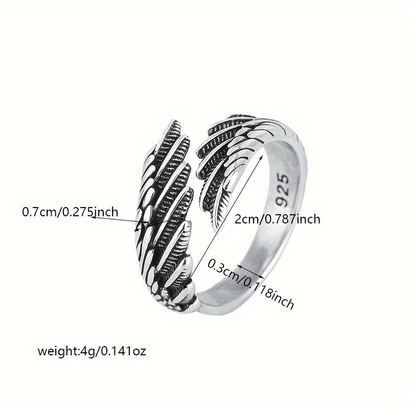 Adjustable Feather Wing Ring for Women - 925 Sterling Silver Boho-Chic Jewelry, Ideal for Everyday Wear and Vacation Style