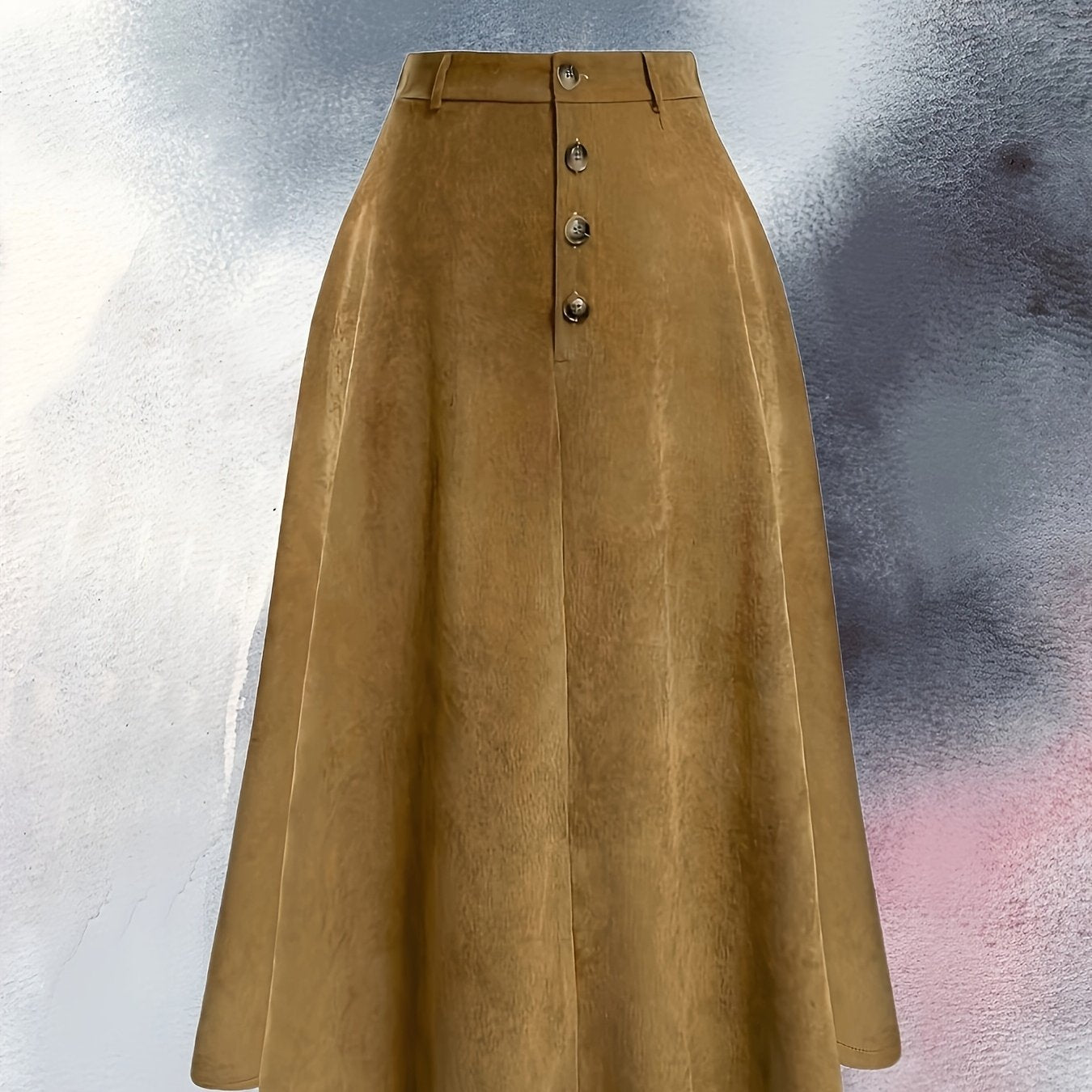 Stylish plus size corduroy skirt with button detail, ideal for spring and fall, machine washable.