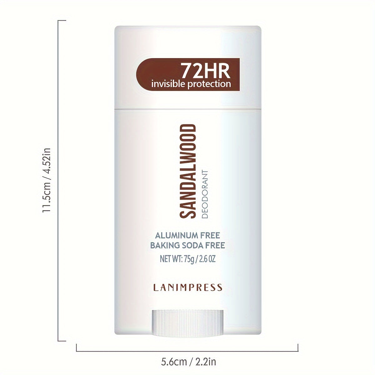 Lanimpress Sandalwood Deodorant: 72HR Invisible Protection, Unisex, Aluminum & Baking Soda Free, Natural Ingredients incl. Witch Hazel & Shea Butter, 75g