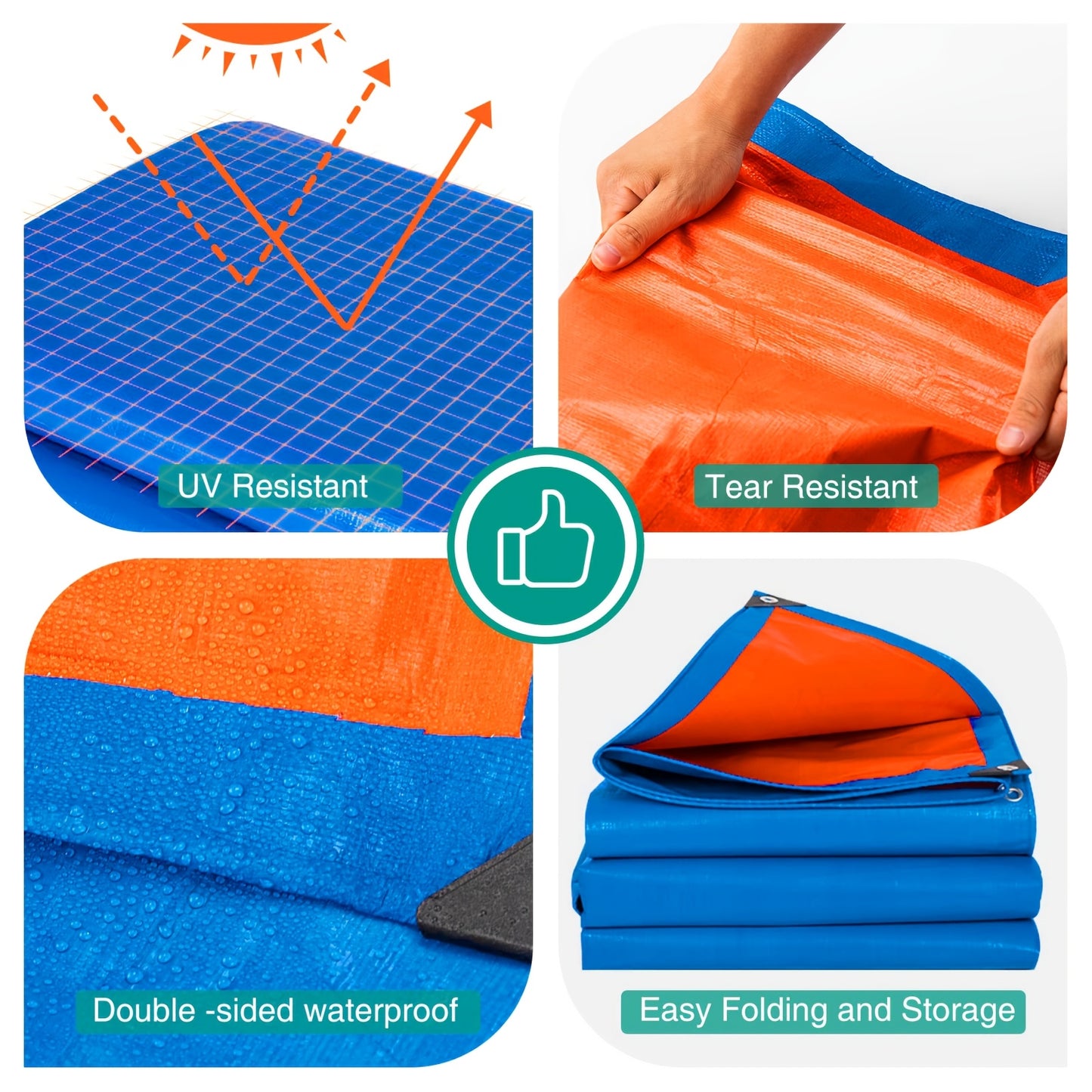 Durable rainproof tarpaulin with reinforced grommets for various uses such as truck cover, outdoor activities, camping, and tent accessories.