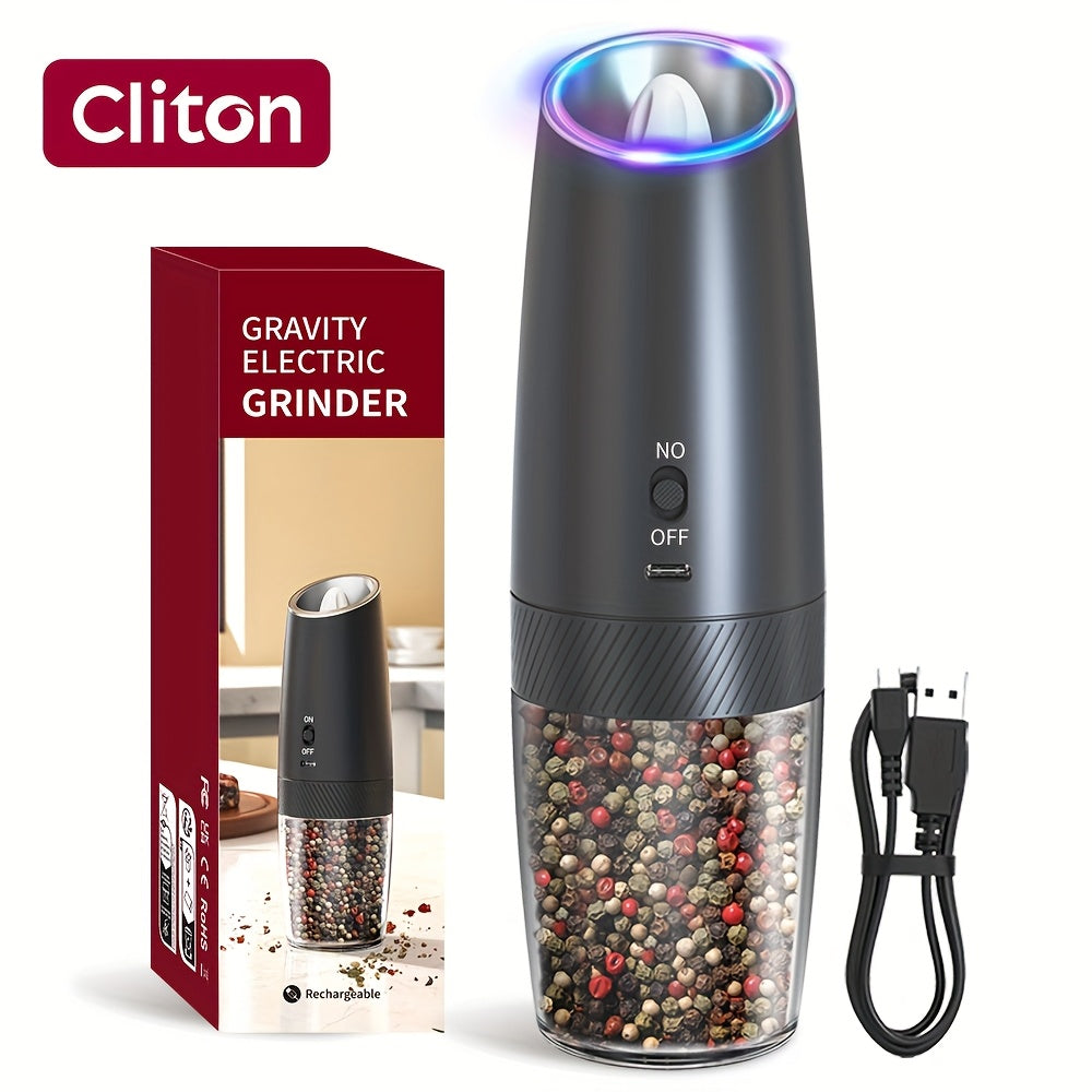 1/2pcs Gravity Sensing Electric Pepper Grinder with LED Light. Rechargeable, fully automatic with large filling chamber. Essential tool for seasoning.