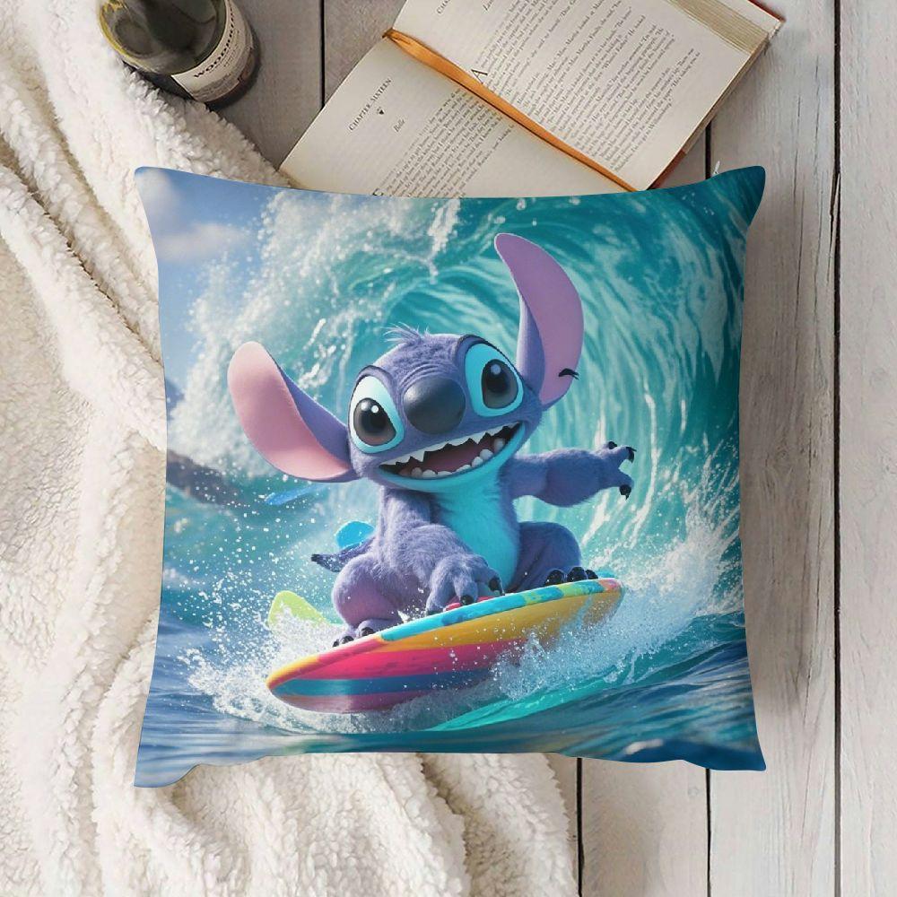 Two Disney Stitch Surfboard Design Throw Pillow Covers in a Set, Stylish Cushion Cases for Sofas and Living Rooms, Durable Outdoor Pillowcases