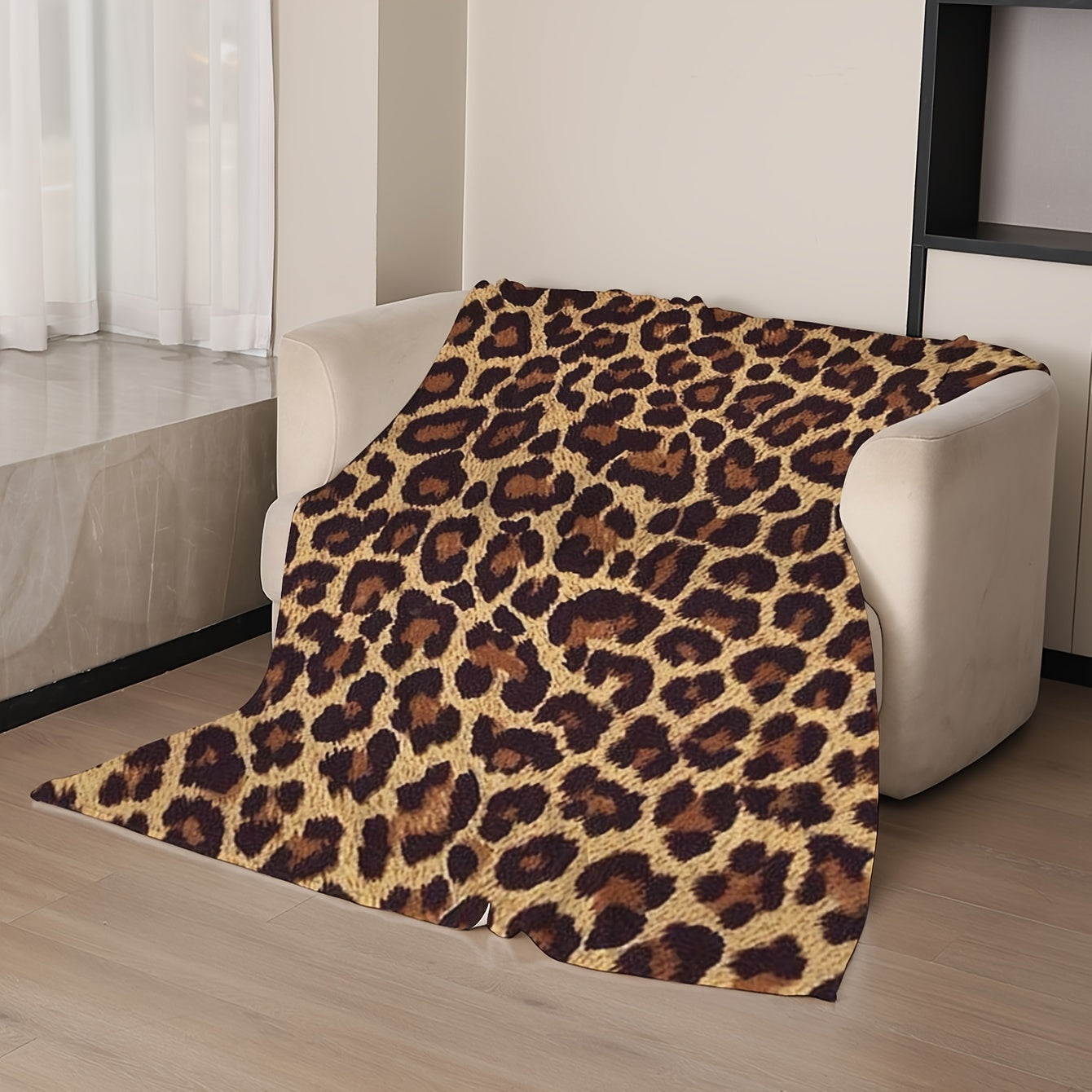 Contemporary Leopard Print Coral Fleece Blanket offers 1 piece – Soft, Warm, All-Season Knit Polyester Throw perfect for Sofa, Bed, Office, Camping, Travel - Features Digital Print, 180-200gsm.