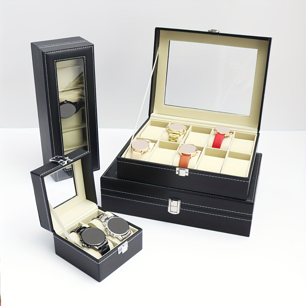 1 piece of PU Leather Watch Storage Box available in 2, 6, 10, or 12-digit options. Perfect for displaying wrist watches and makes an ideal gift choice.