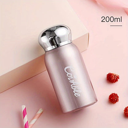 Small stainless steel vacuum flask with electroplated lid for on-the-go hydration. Ideal for students.