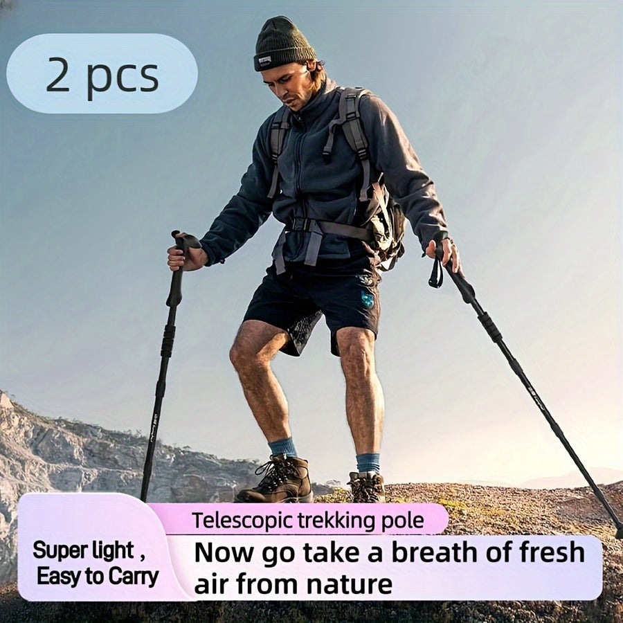 2pcs Ultra-Light Aluminum Trekking Poles Shock-Absorbing, Collapsible, Adjustable Telescopic Design, Easy Breath Carry for Hiking & Walking