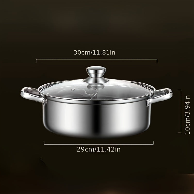 1 piece of Soup Pot Yuanyang Pot, made from extra-thick stainless steel for domestic use with a large capacity for hot pot or shabu shabu. Suitable for use on an electromagnetic furnace or gas furnace, this pot is versatile and suitable for general