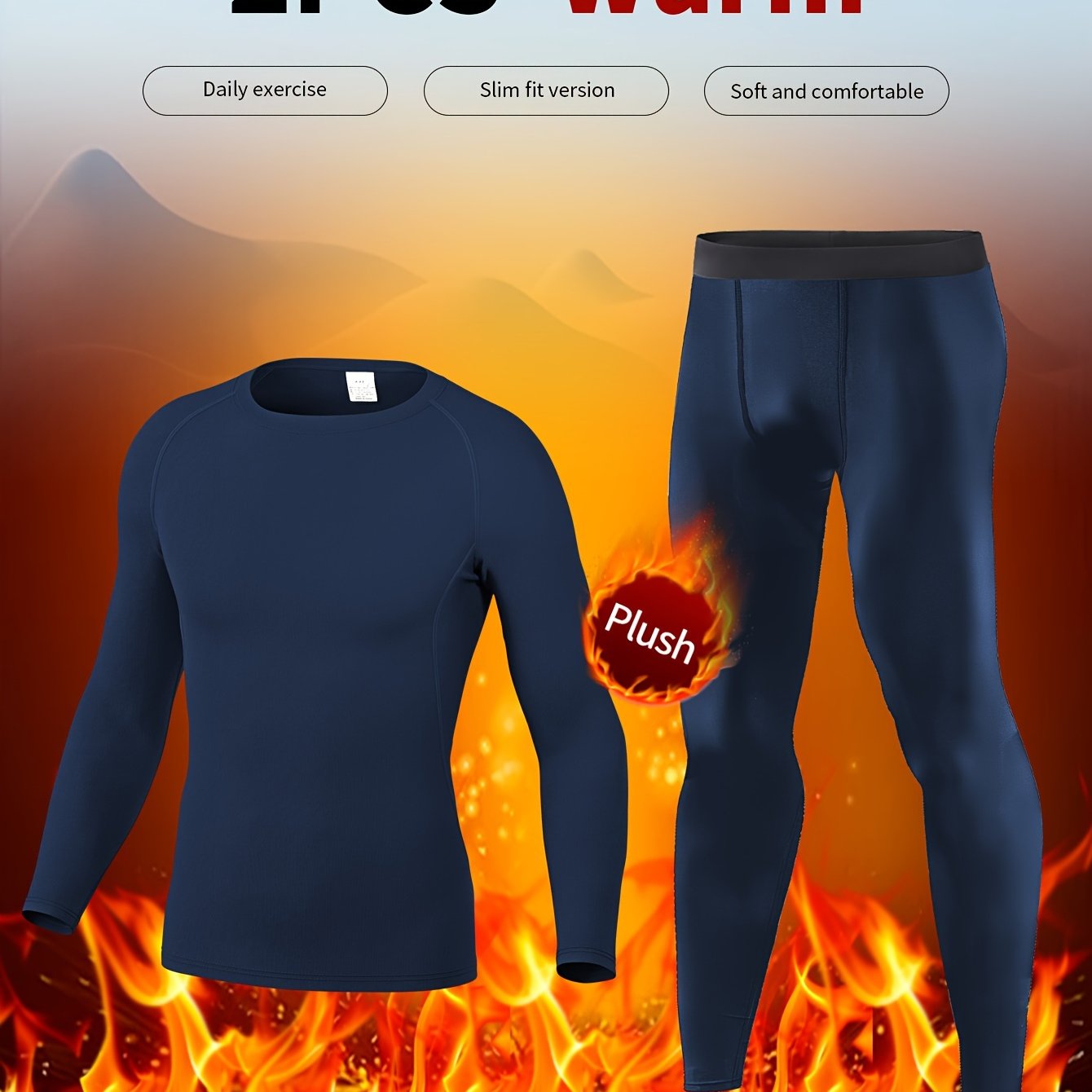 Fleece Warm Underwear Set for Autumn and Winter, includes Base Layer Shirt, Skiing Tights, Long Sleeve Top, and Pants.