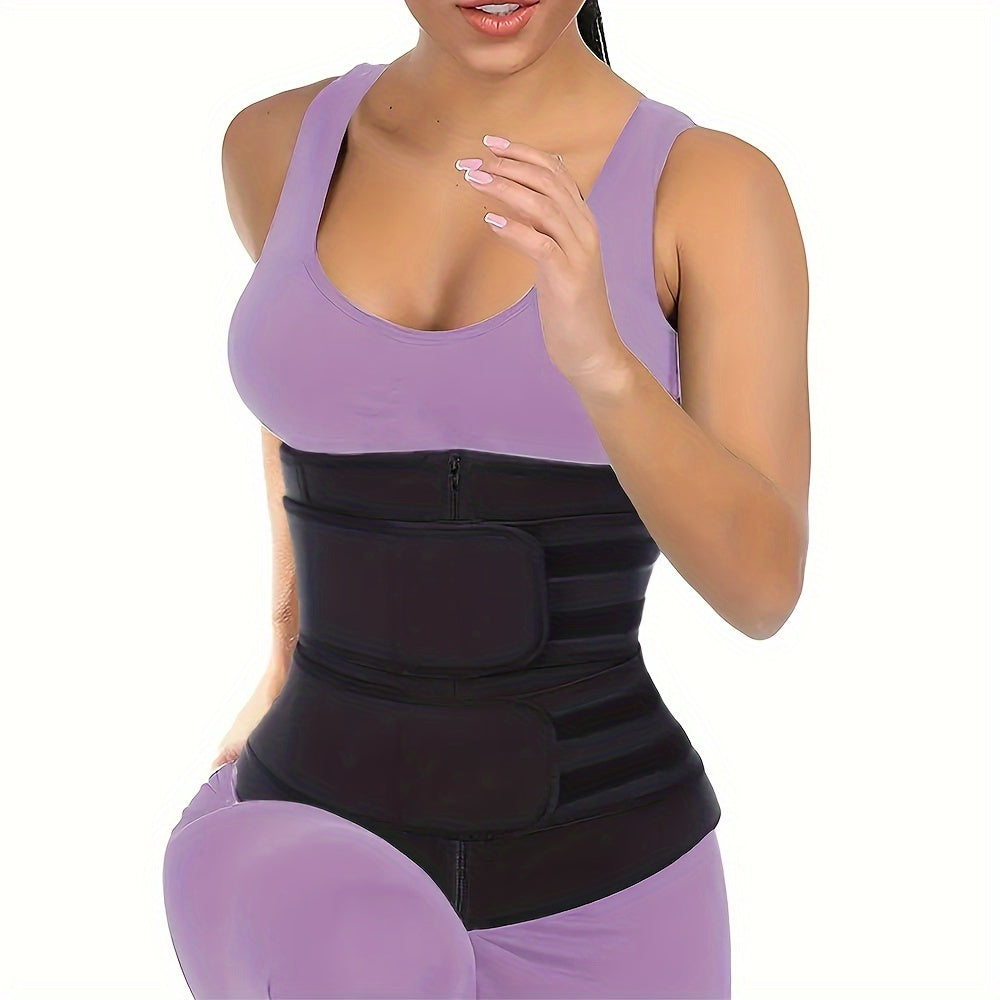 1pc Double Belt Zipper Waist Trainer with Hook & Loop Fastener, Women's Waist Trimmer & Shapewear