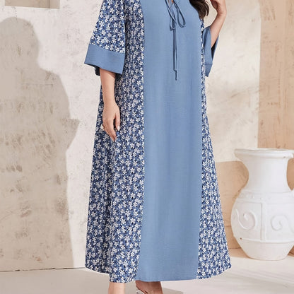 Floral print tie front dress, elegant maxi dress for spring & summer, plus size women's clothing