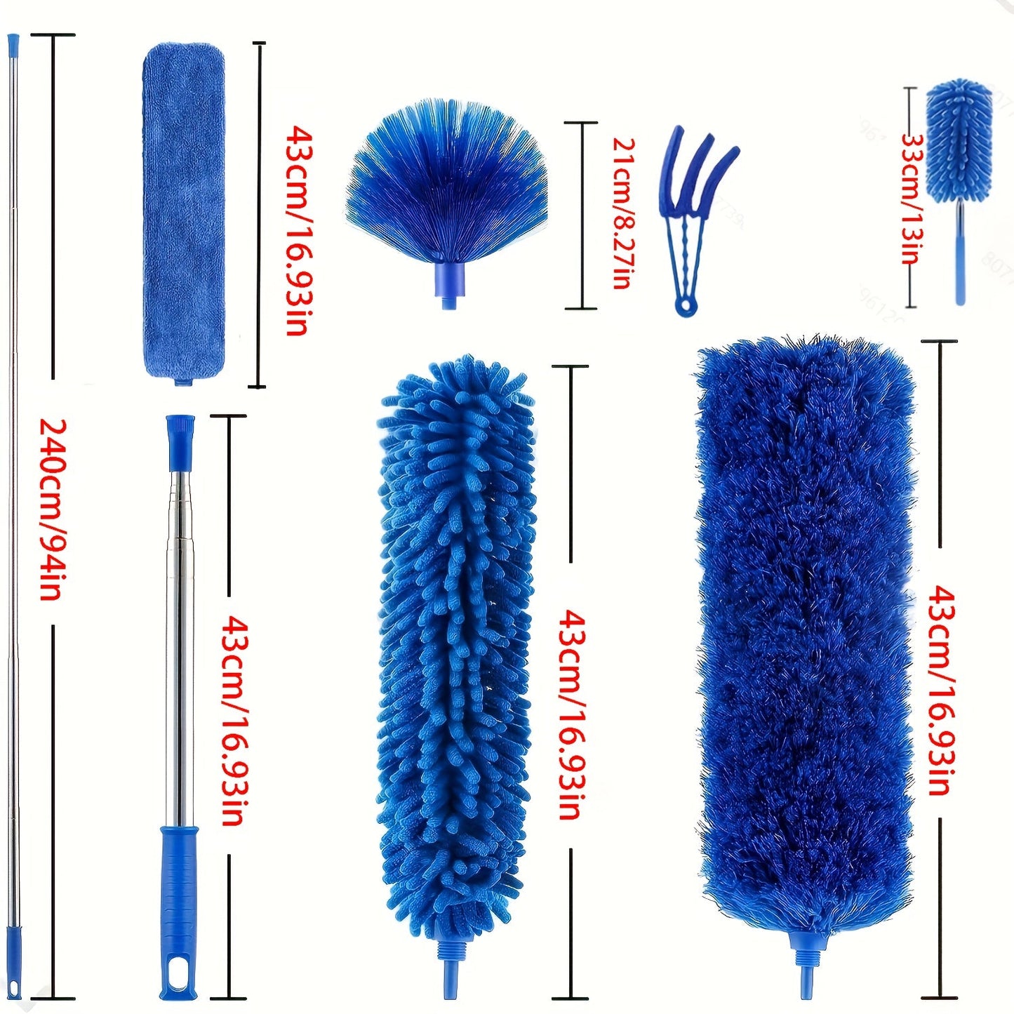 Bundle of six to seven microfiber dust dusters, with a feather duster belt, a telescopic extension pole of 279.4 cm, a reusable flexible dust duster, a washable lightweight dust duster, perfect for cleaning ceiling fans and cars.