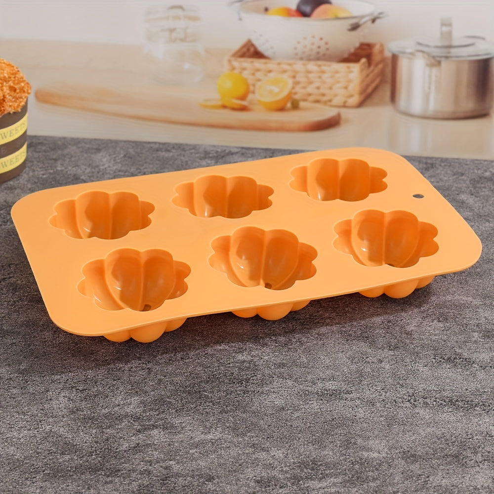 Silicone Pumpkin Mold with 6 Cavities for Halloween-themed Desserts and Crafts - Use for Pudding, Chocolate, Candy, Soap, Aromatherapy Candles, Polymer Clay, Ice Cubes, and more. Ideal for Cake Decorating and Baking - Perfect addition to your Kitchen