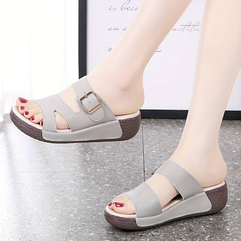 Women's Cut-out Wedge Slide Sandals with Buckle Detail