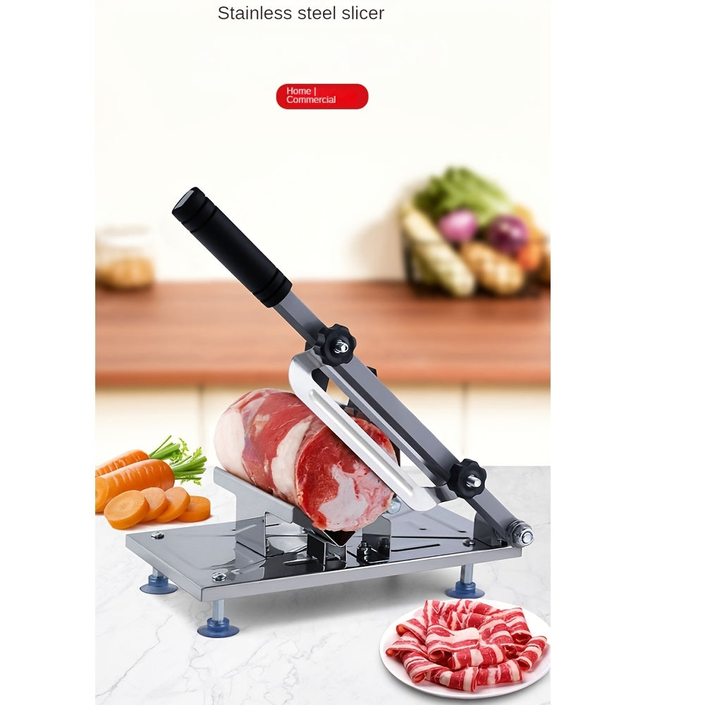 Dragon Treasure Stainless Steel Manual Meat Slicer with Rectangle Blade - Less Than 1L Capacity for Beef and Mutton. Ideal for Rolling, Fat Trimming, and Hot Pot Preparation. No Electricity Needed.