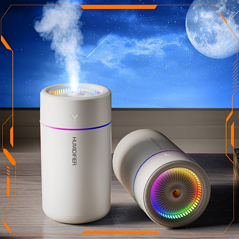 Portable cool mist humidifier with LED light - USB powered, sleek white design for home office & bedroom, compatible with multiple rooms.