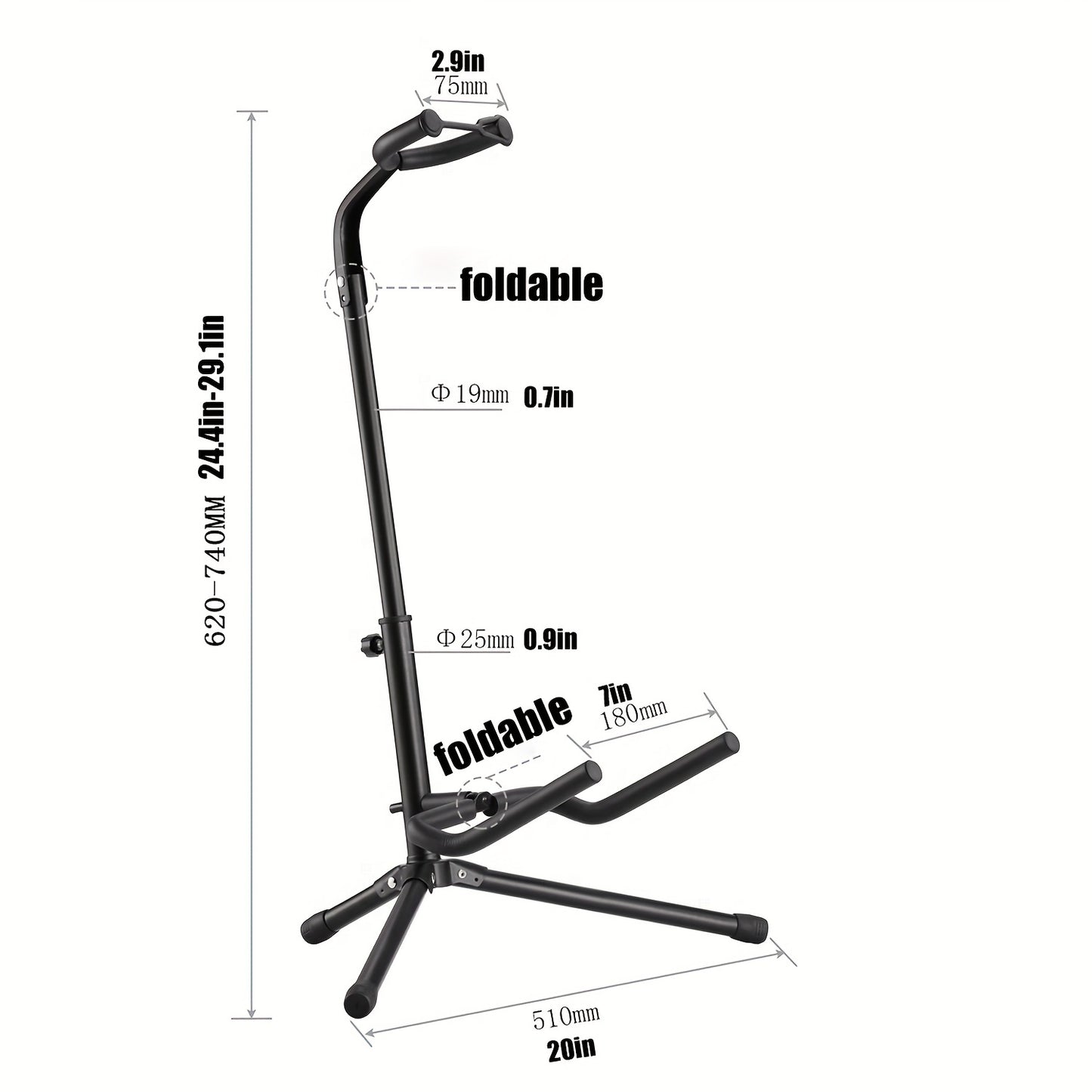 Vertical guitar stand with X-shaped base for stability, ideal for displaying acoustic and electric guitars in bedroom.