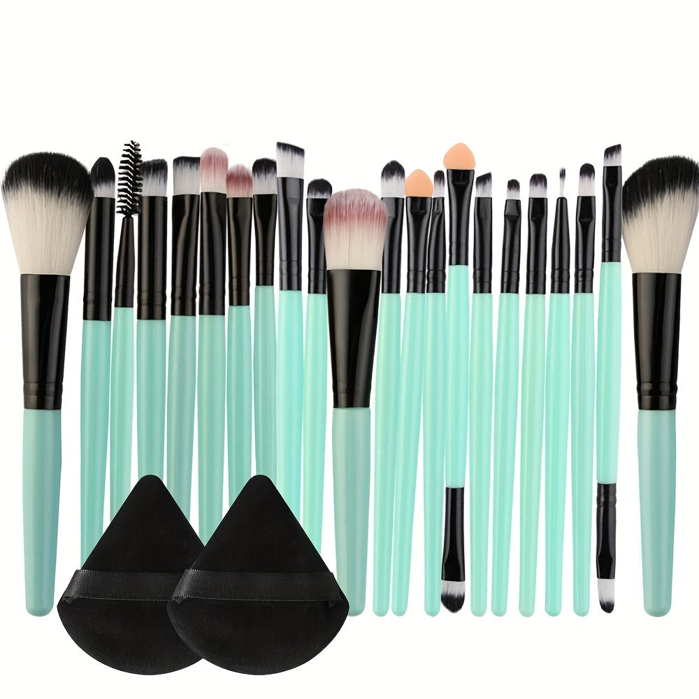 22pcs Makeup Brushes Set + 2pcs Triangle Puffs, Professional Multi-Functional Makeup Kit with Foundation, Powder, Concealers, Eye Shadows, Blush, and Eyelash Comb Brushes