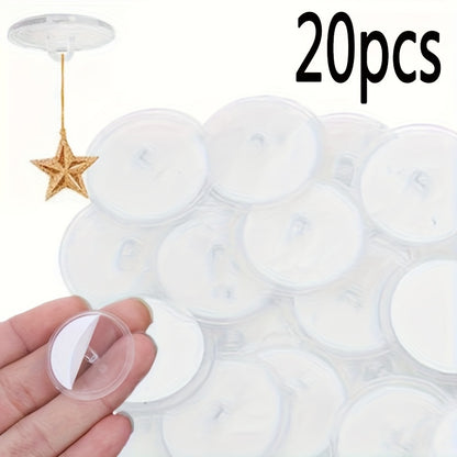 Set of 20 plastic utility hooks with strong adhesive for easy ceiling mount installation, ideal for home decor and storage.