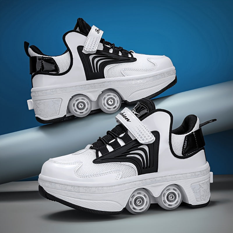 Boy's trendy skate shoes with detachable wheels and non-slip fastener