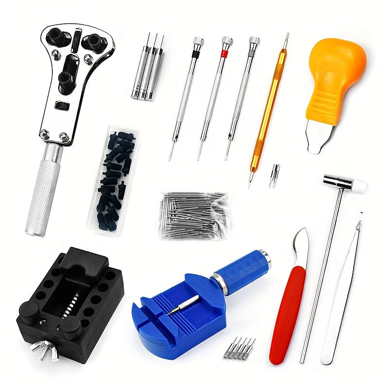 Set of 147 Watch Repair Tools Including Case Opener, Spring Bar Tool, and Carrying Pouch. Also Includes Watch Battery Replacement Assistant and Multifunctional Tool.