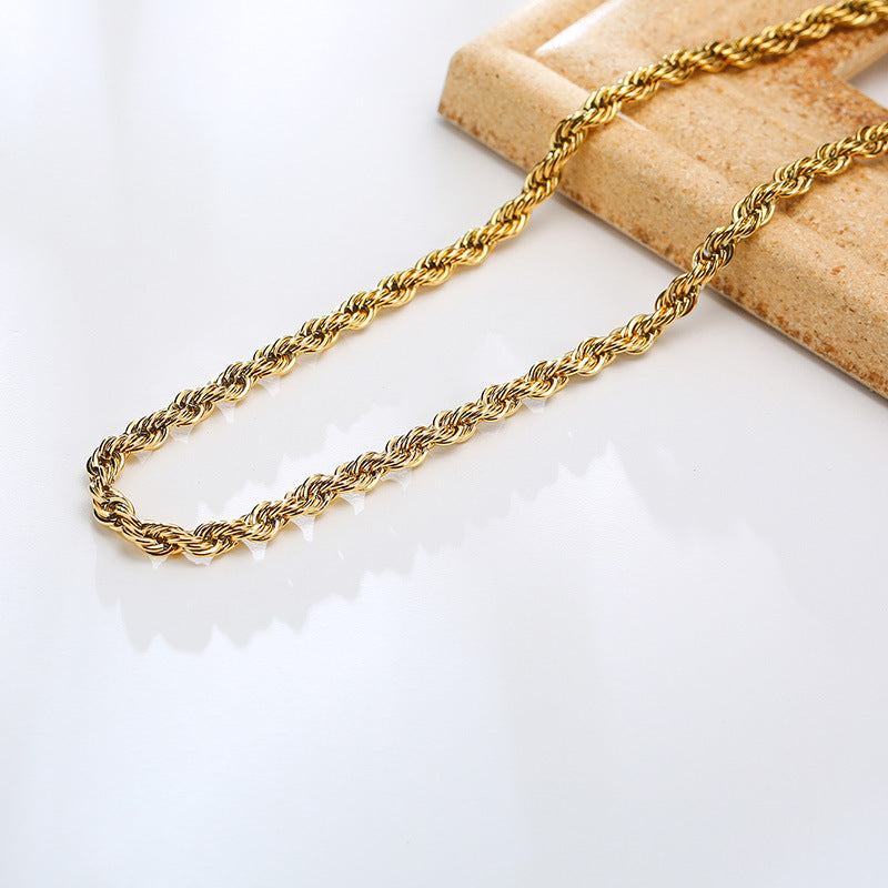 Chic gold-toned stainless steel rope necklace and bracelet set in Y2K minimalist style. Great for daily wear, gifting, and Valentine's Day. Perfect for layering.