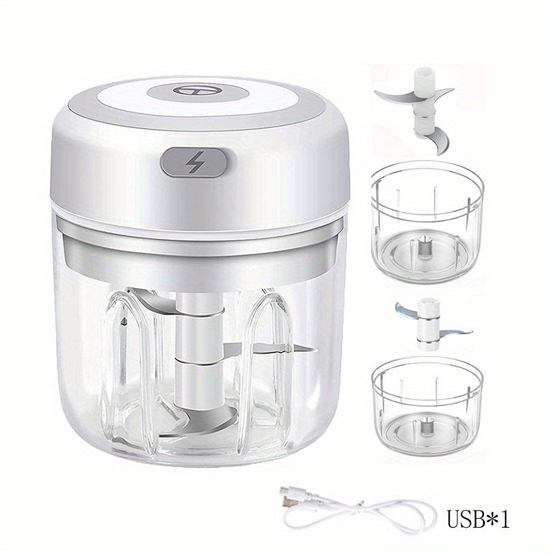 Upgrade your kitchen with this powerful Electric Food Chopper! This Wireless Portable Electric Chopper includes a Mini Electric Garlic Crusher, perfect for all your chopping needs. Also included is a USB Meat Grinder and Masher in 100/250ml sizes.