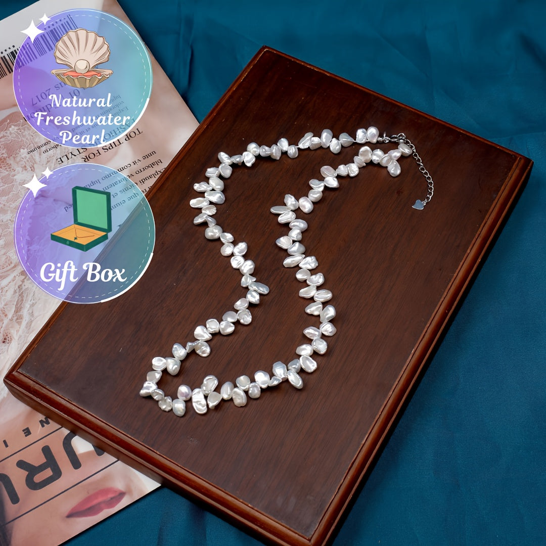 Charming Freshwater Pearl Necklace with Unique Petal Design for Women - Stylish lariat chain, perfect for everyday wear and special events. Great gift for friends, lovers, and mothers. Each pearl may have minor flaws. Random gift box included.