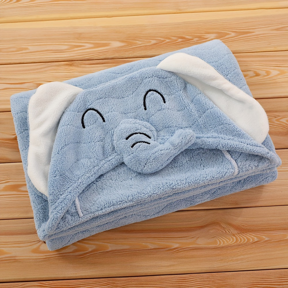 Hooded Bath Towel featuring 3D Animal Cartoon Design, Made with Super Absorbent and Soft Breathable Polyester. Quick Dry, Machine Washable, and Fade Resistant Knit Fabric in Blue Color. Comes in a Set of 1 Piece.