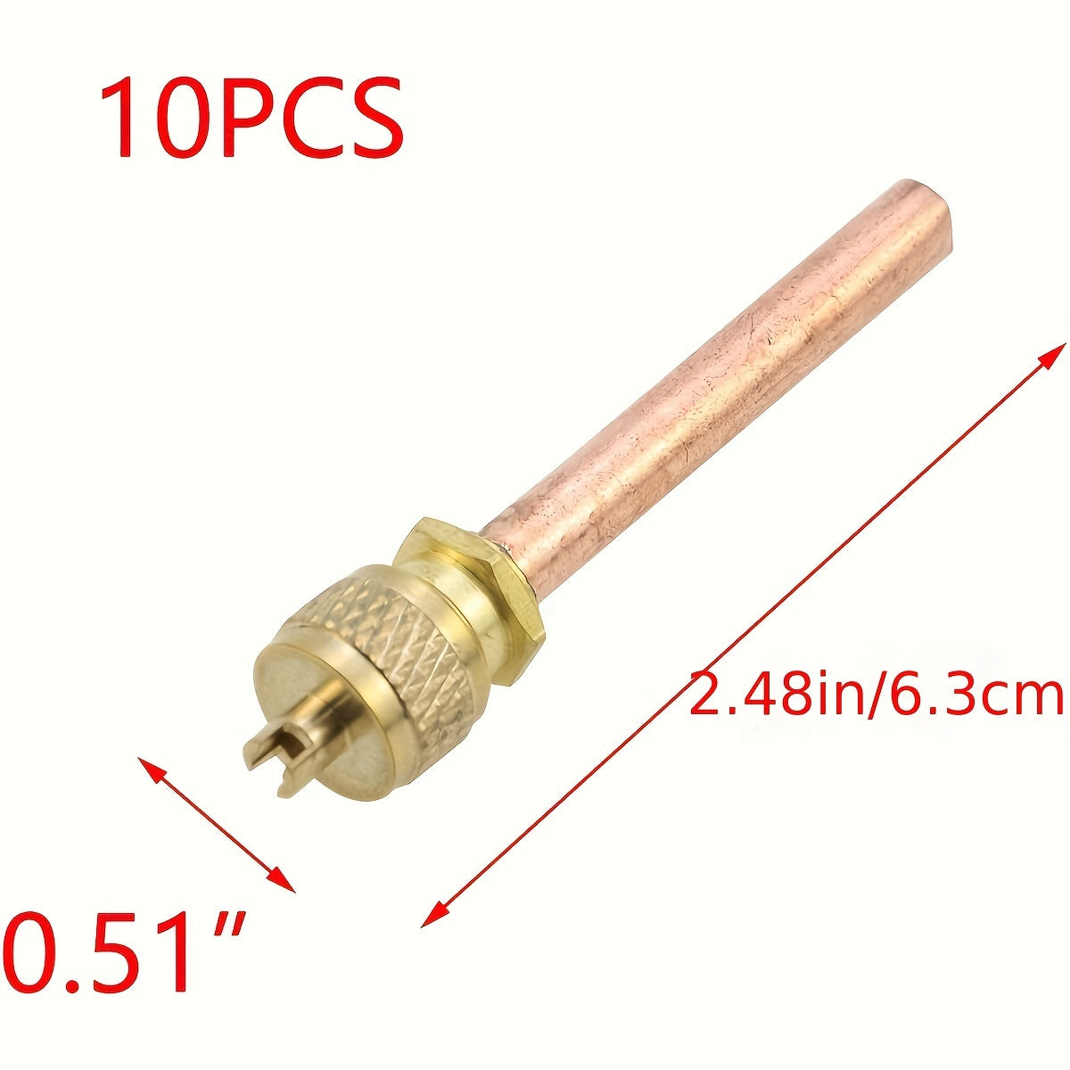 Set of 10 Brass Access Valves, 6.3cm in Length, Suitable for Refrigeration Service, Equipped with Charge Needle, Compatible with Air Conditioner Parts, Essential Heating and Cooling Accessories, No Electricity Needed