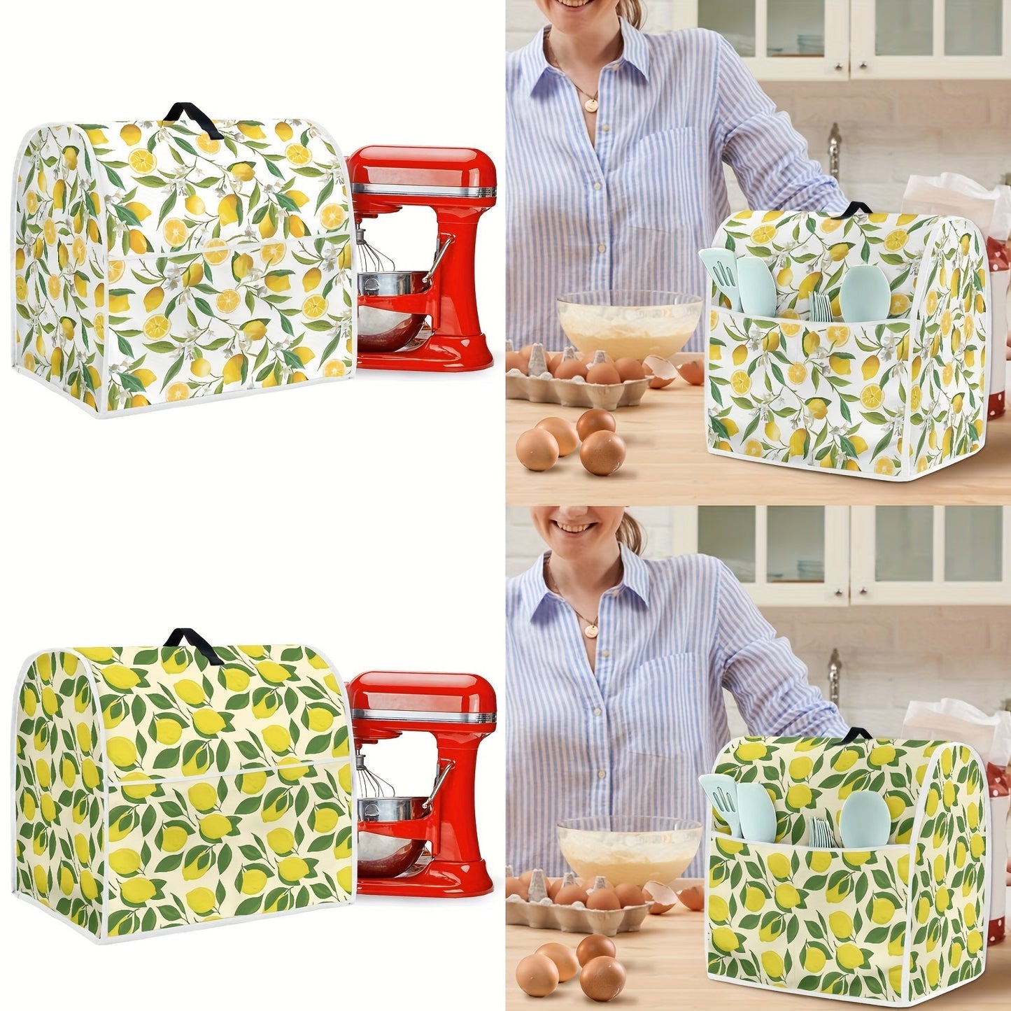 Protect your KitchenAid mixers and coffee makers with the stylish and easy-to-clean Rshubino Lemon-themed dust cover. This appliance protector features a convenient pocket and handle, and is safe for non-food contact.