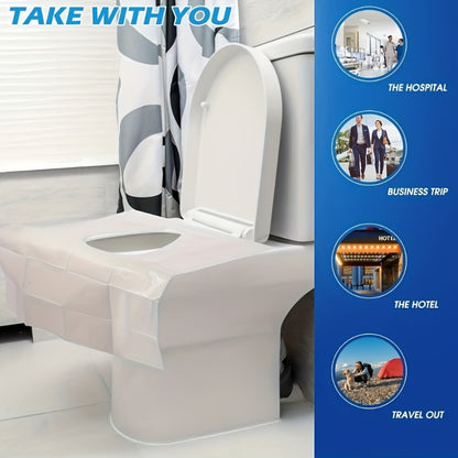 10 flushable toilet seat covers made of non-woven material for convenient and hygienic use in various settings without the need for electricity.