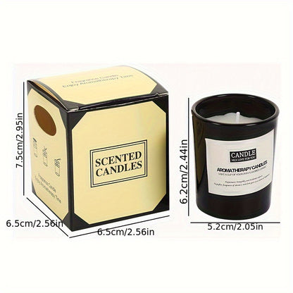 1 scented aromatherapy candle with dried flowers, single wick, ideal for graduation gift, in glossy black glass cup with box.