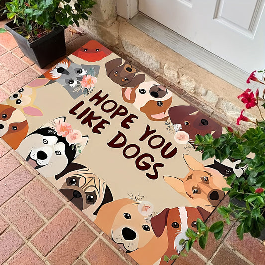 Adorable Smiling Puppy Print Door Mat with Cartoon Dog Pattern, Stain-Resistant and Non-Slip Pad, Perfect for Entryway, Laundry Room, Bathroom, Kitchen or Home Decor. Great for Spring Decorating and Room Supplies.