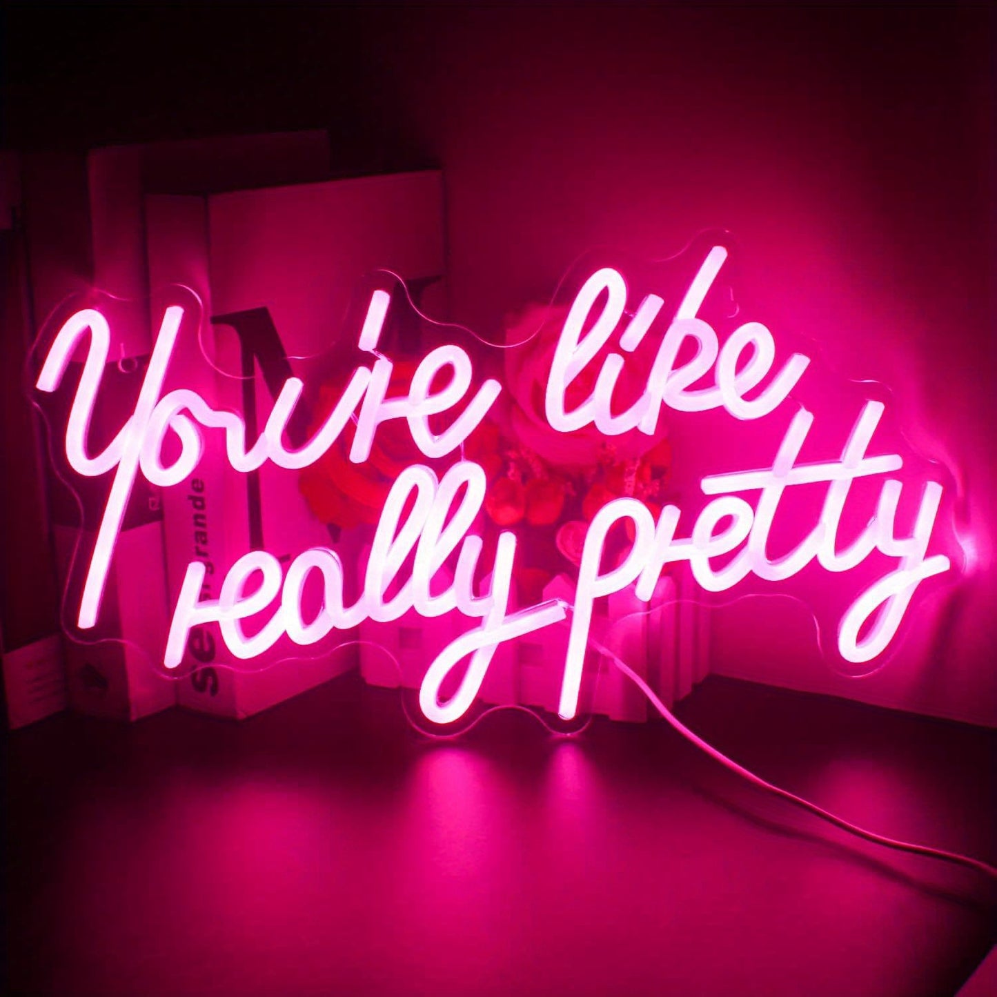 1pc Neon Wall Decor Pink Led Light with "You're Like Really Pretty" Message