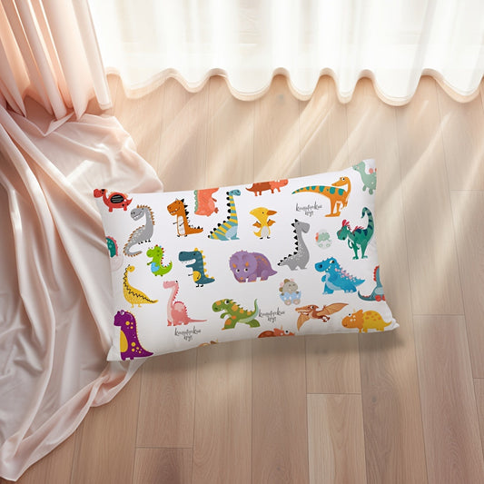 Dinosaur illustration throw pillow cover measuring 30x50cm, perfect for adding a cute and colorful touch to your living room, bedroom, or car seat. Made from peach skin material, this decorative pillow cover features a single-sided print and is ideal for