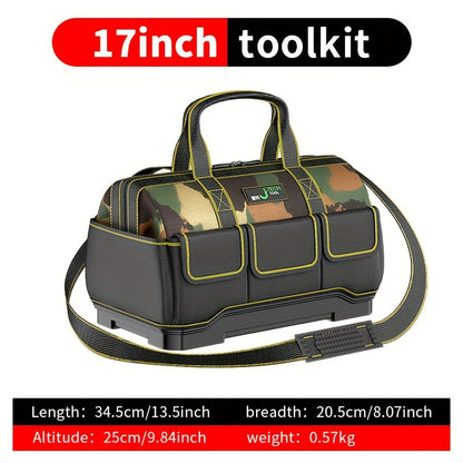 Electrician-specific camouflage bag with thickened materials, sturdy and durable, multi-functional with large capacity pockets and ABS wear-resistant design.