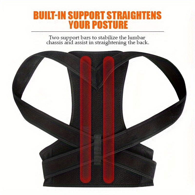 Unisex posture corrector: adjustable, breathable design to support back and shoulders.