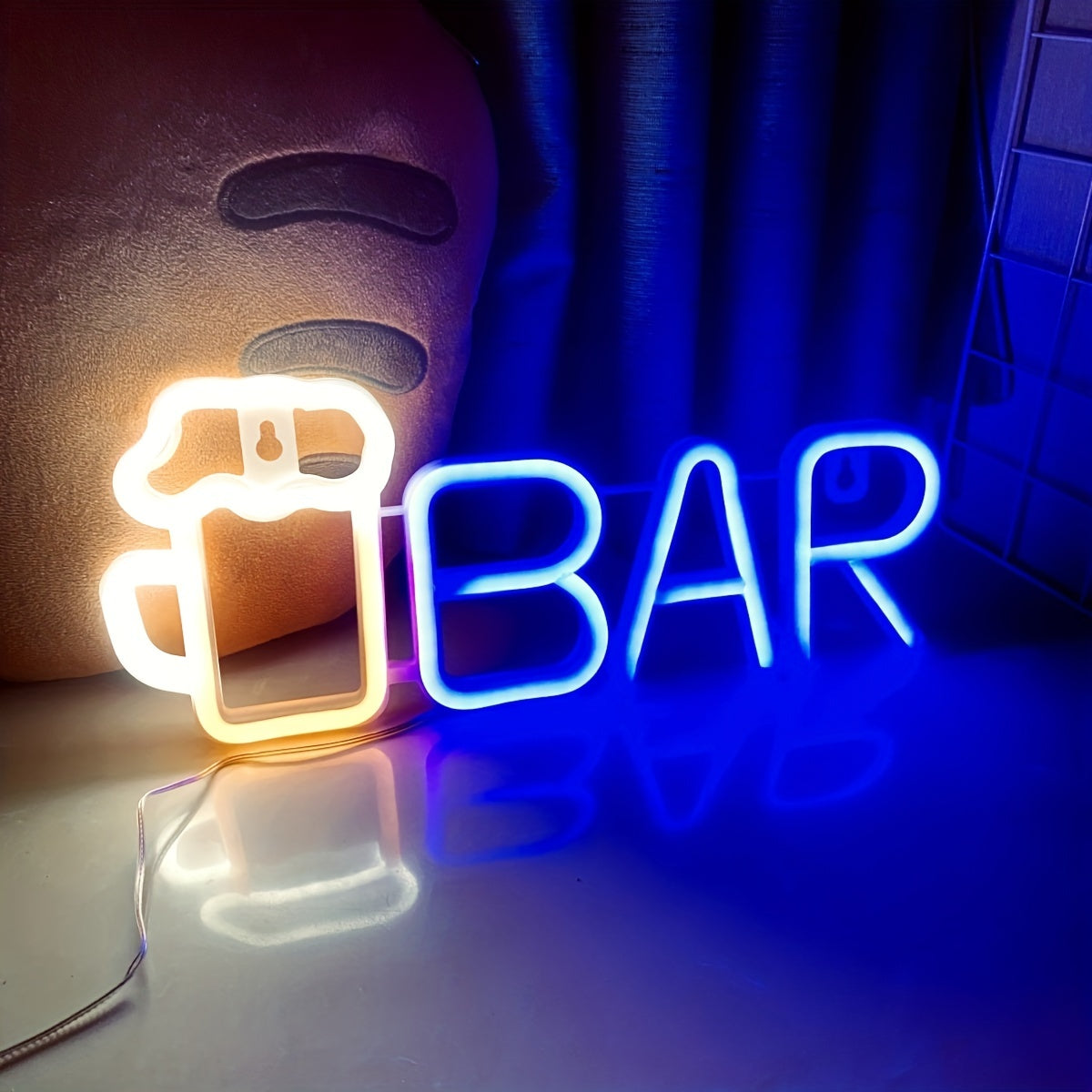 Pink LED Beer Mug BAR Neon Sign, 35.31x14.48cm Wall Hanging Light with Switch Control - Ideal for Girls Room, Dorm, Wedding, Anniversary, Valentine's, Birthday Party Decor. Battery/USB Powered (Batteries not included).