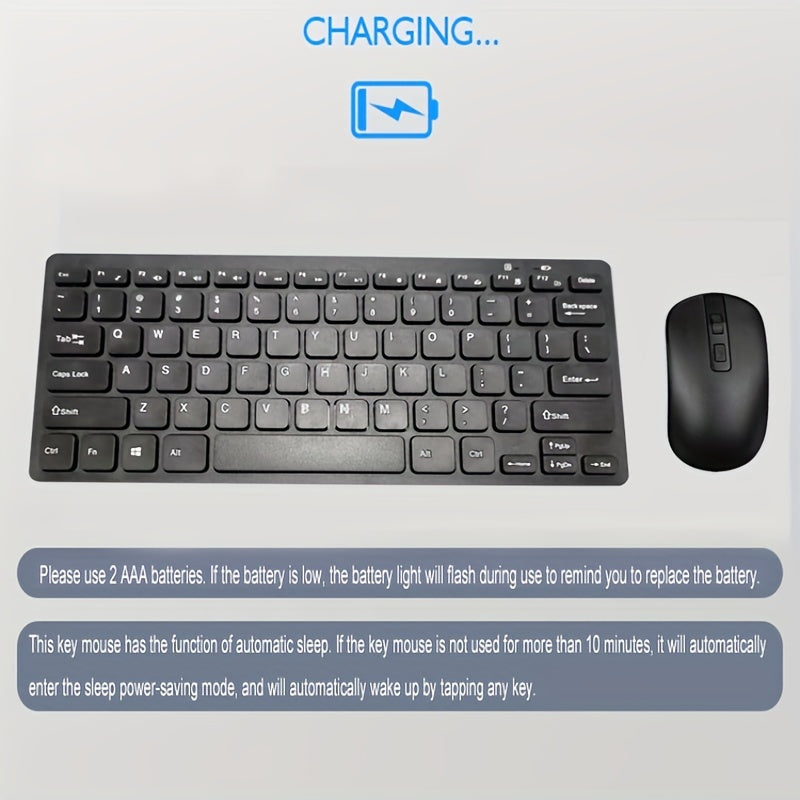 Ergonomic Chocolate Wireless Keyboard and Mouse Set, 2.4GHz Optical, Slim Design, ABS Material, Non-Wireless, for Personal Computer - No Charging Function, Battery-Free.