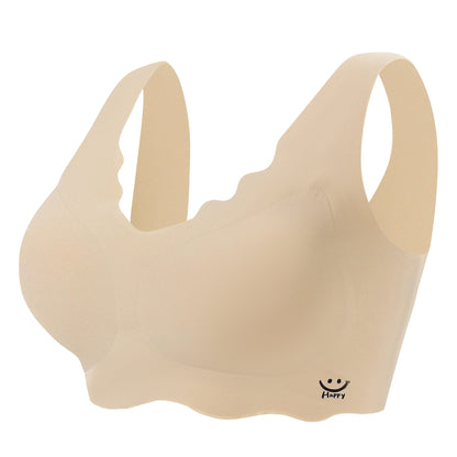 Soft, breathable wireless bra with a smiley print for women's lingerie.