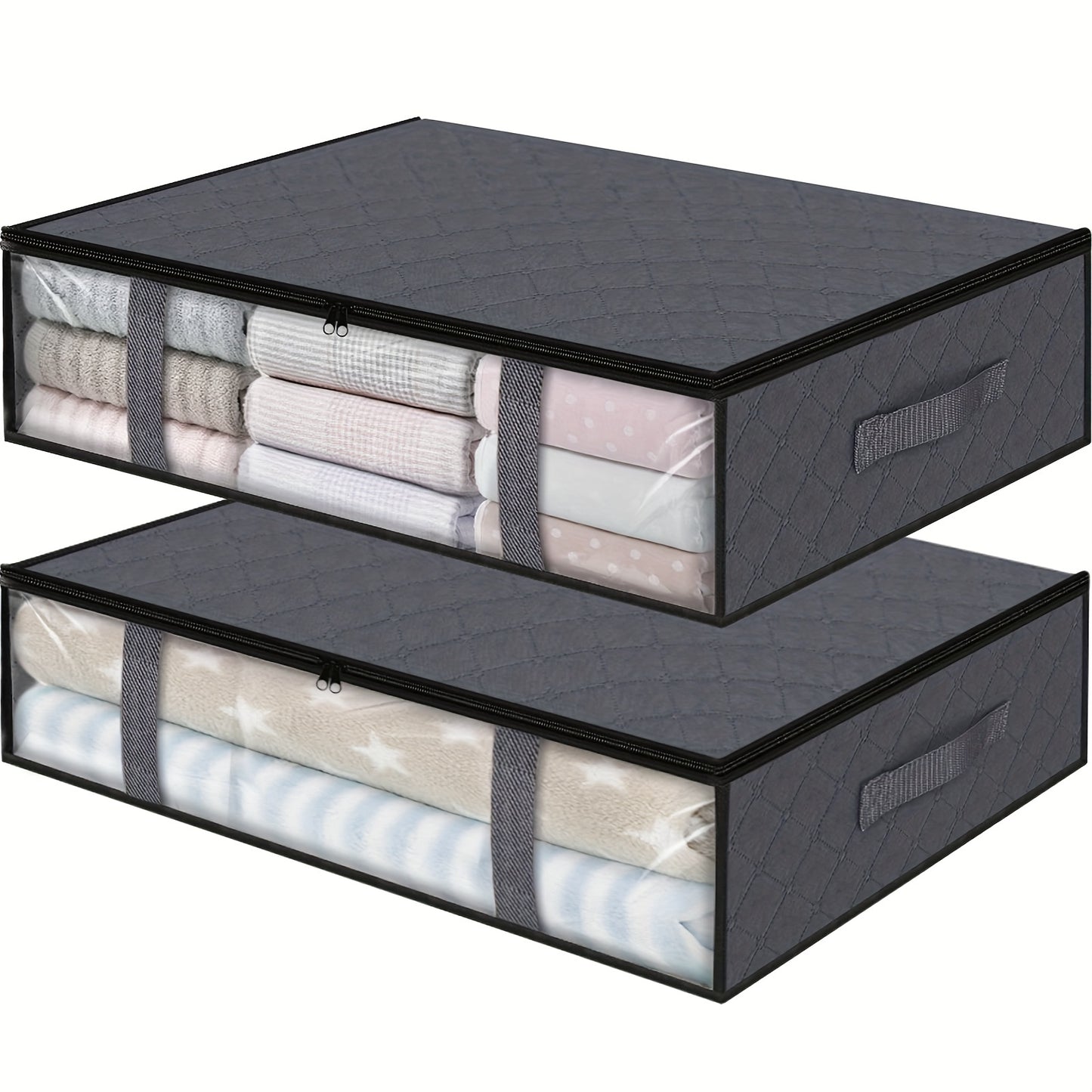 2 Under Bed Storage Bags with Durable Handles - Large Capacity, Foldable Organizers for Clothes, Bedding, and Toys.