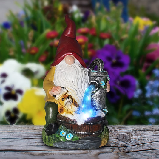 Solar dwarf resin statue perfect for outdoor garden decoration and as a gift for women.