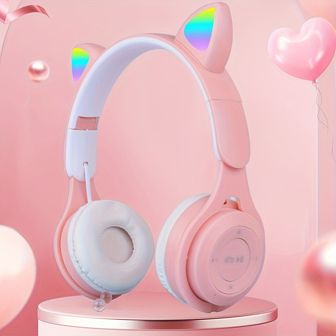 Wireless headphones with gradient color LED light cat ears