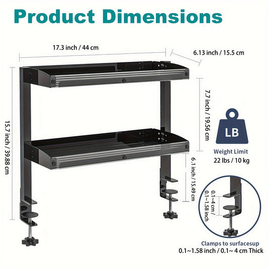 FEIKU Clamp On Desk Organizer Shelf, Metal Extender Side Table, 45.72cm Clamp-on Storage Shelf for Table Accessories.